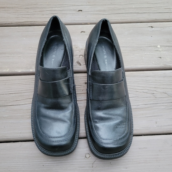 Vintage 90s y2k Bratz Black Leather Oxford Chunky Heel Preppy Academia Loafers 7 - Picture 3 of 8